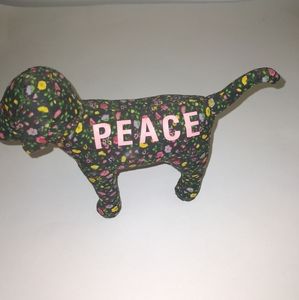 Victoria Secret Pink PEACE Dog Stuffed Plush Calico Floral Fabric 7" Collectible
